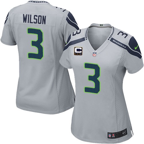 Women's Elite Russell Wilson Nike Jersey Grey Alternate - #3 C Patch NFL Seattle Seahawks